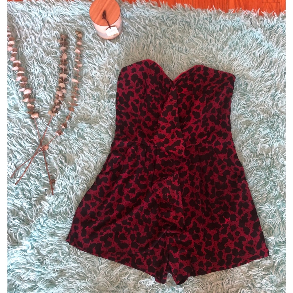 Pink cheetah print, strapless romper.